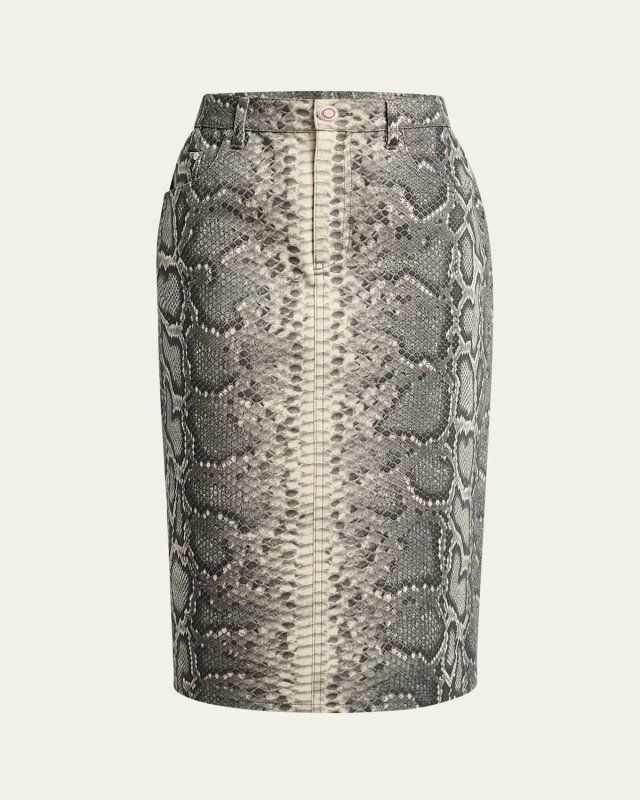 Adalaide Snakeskin-Print Denim Midi Skirt